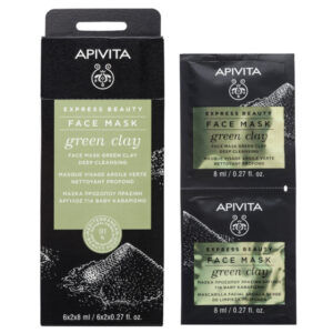 Apivita express beauty дълбоко почистваща маска за лице със зелена глина 8мл х 12 броя