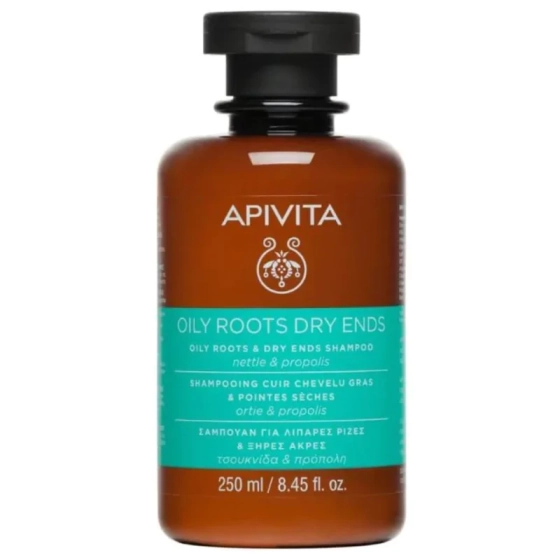 Apivita шампоан за мазни корени и сухи краища на косата с коприва и прополис 250ml